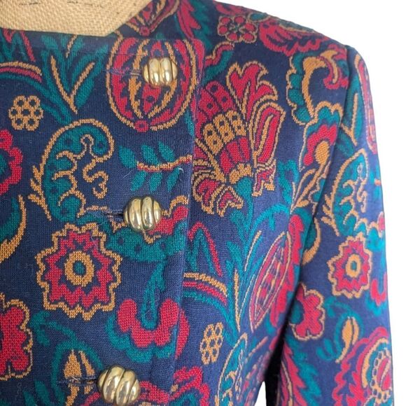 Vintage Crop Paisley Print Tailored Structured Designer Henry Lee Jacket Size 10 - Picture 3 of 14